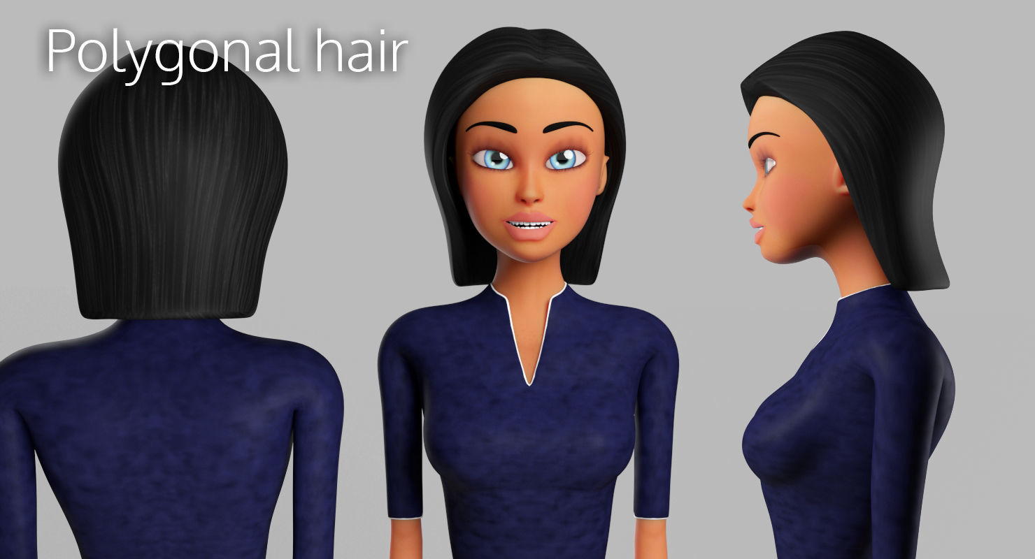 Business Woman Cartoon Rigged Low-poly 3D model_15