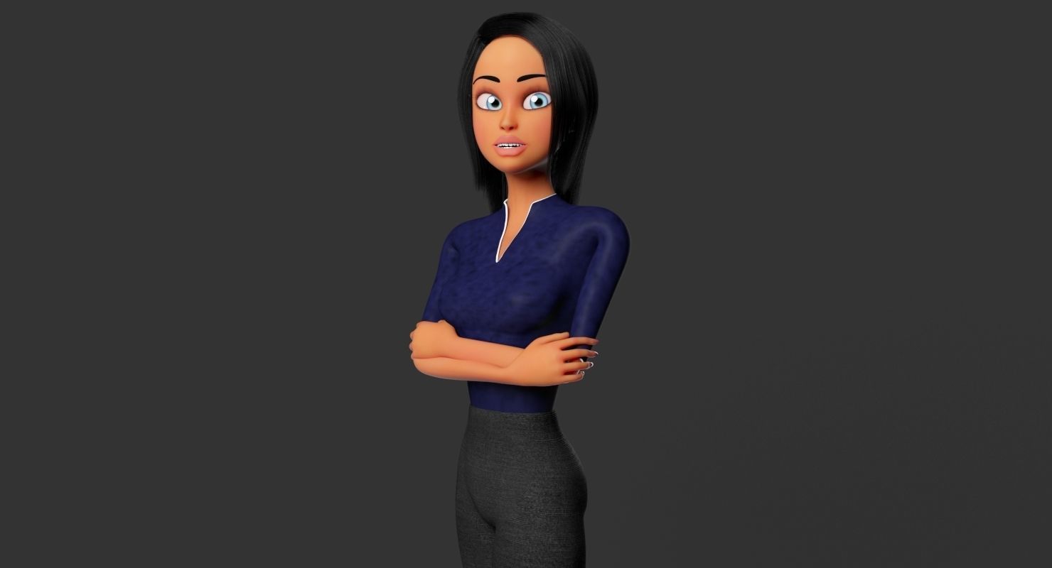 Business Woman Cartoon Rigged Low-poly 3D model_2