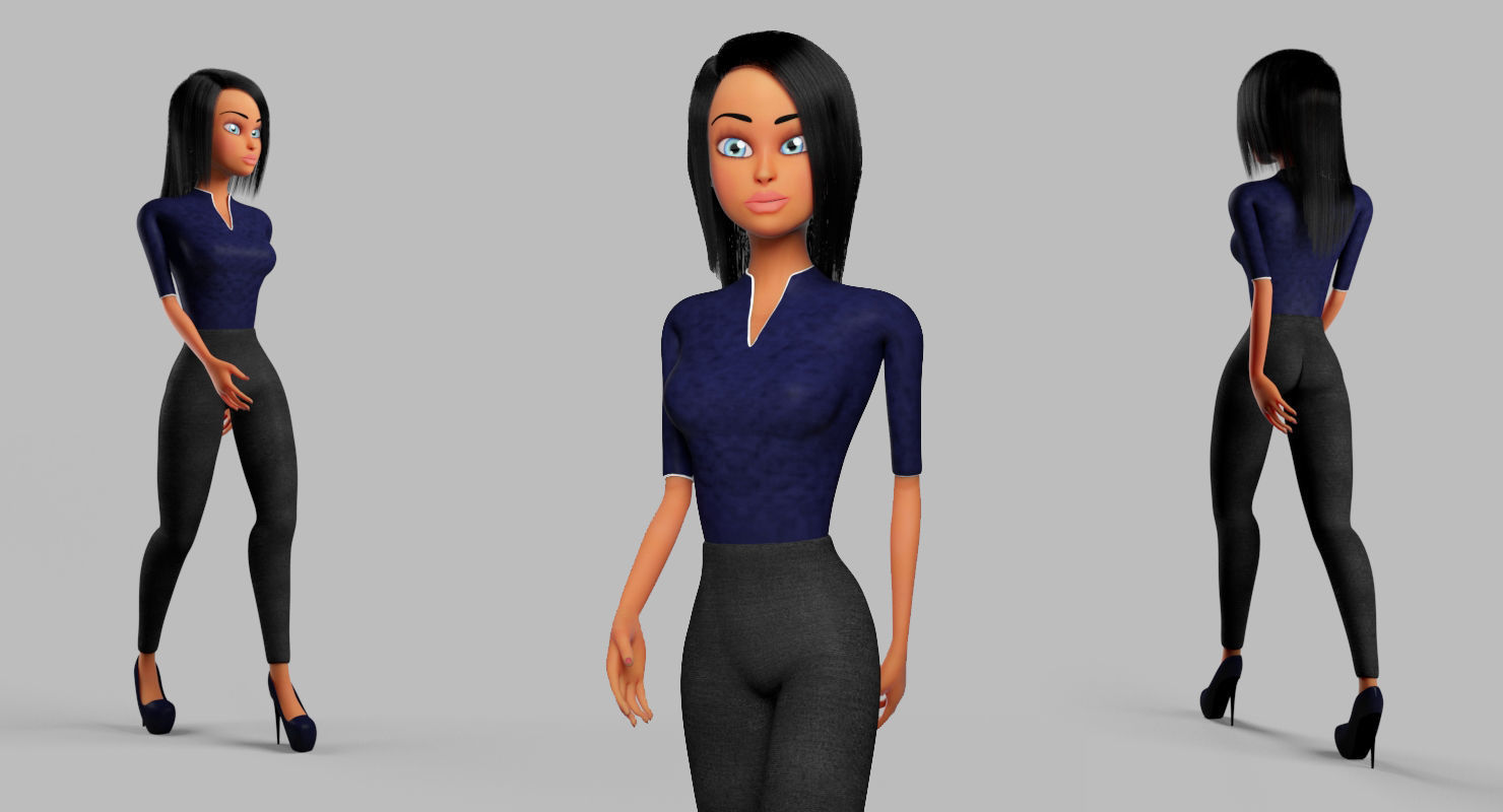 Business Woman Cartoon Rigged Low-poly 3D model_7