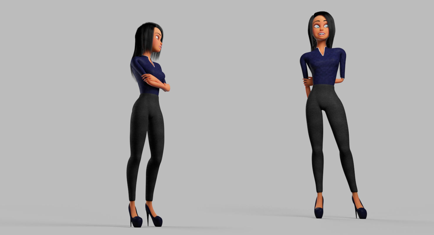 Business Woman Cartoon Rigged Low-poly 3D model_5