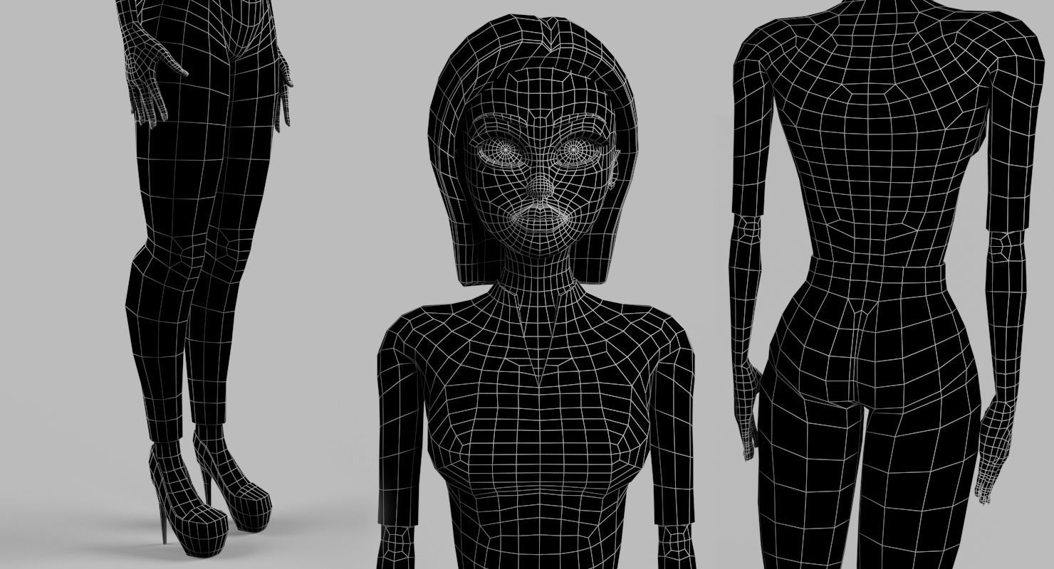 Business Woman Cartoon Rigged Low-poly 3D model_18