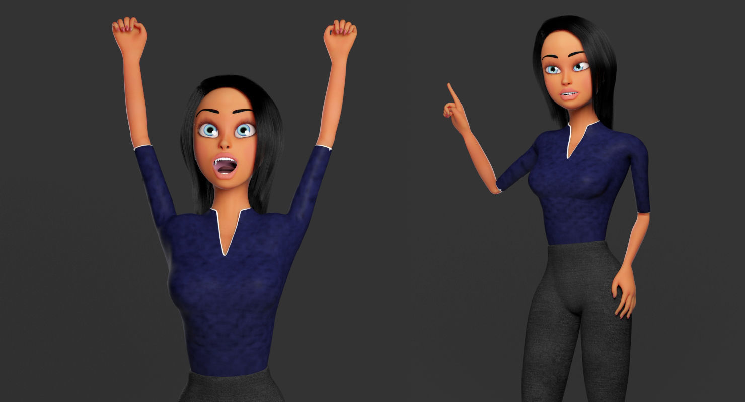 Business Woman Cartoon Rigged Low-poly 3D model_10