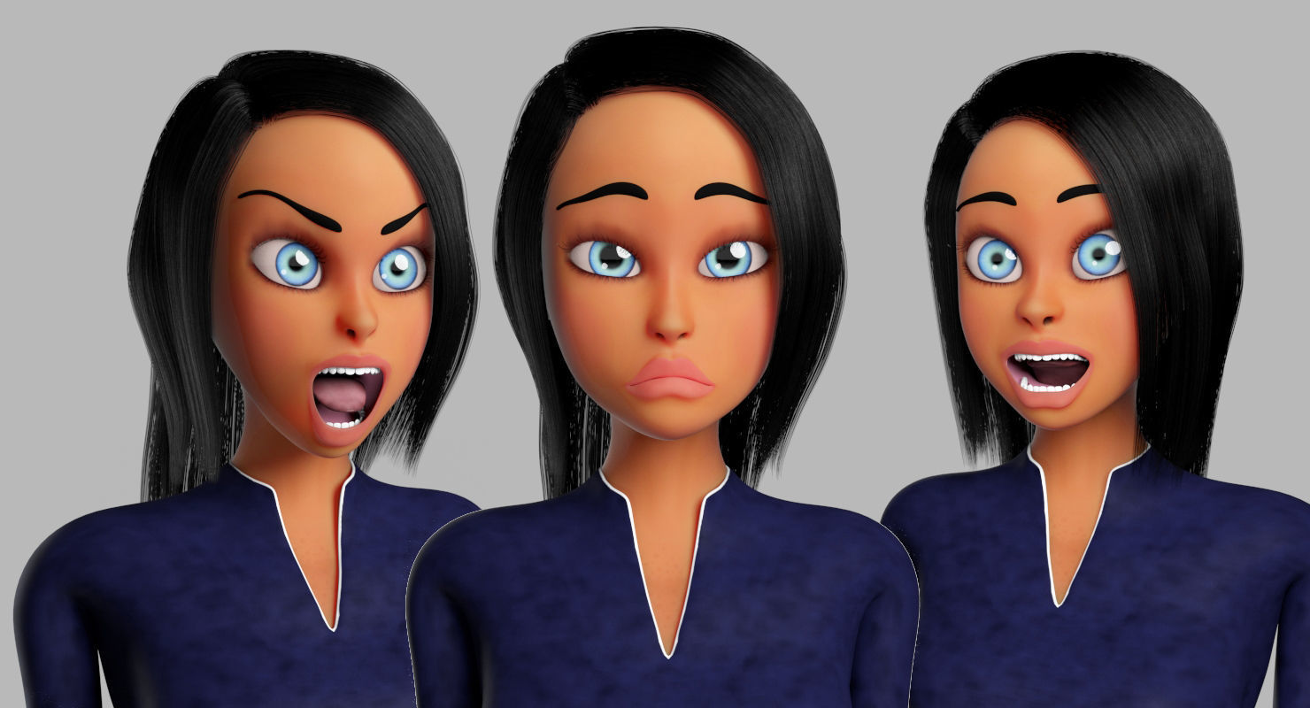 Business Woman Cartoon Rigged Low-poly 3D model_11