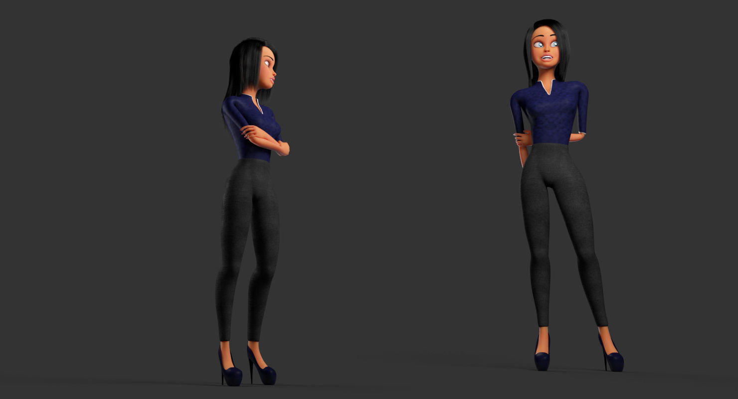 Business Woman Cartoon Rigged Low-poly 3D model_6