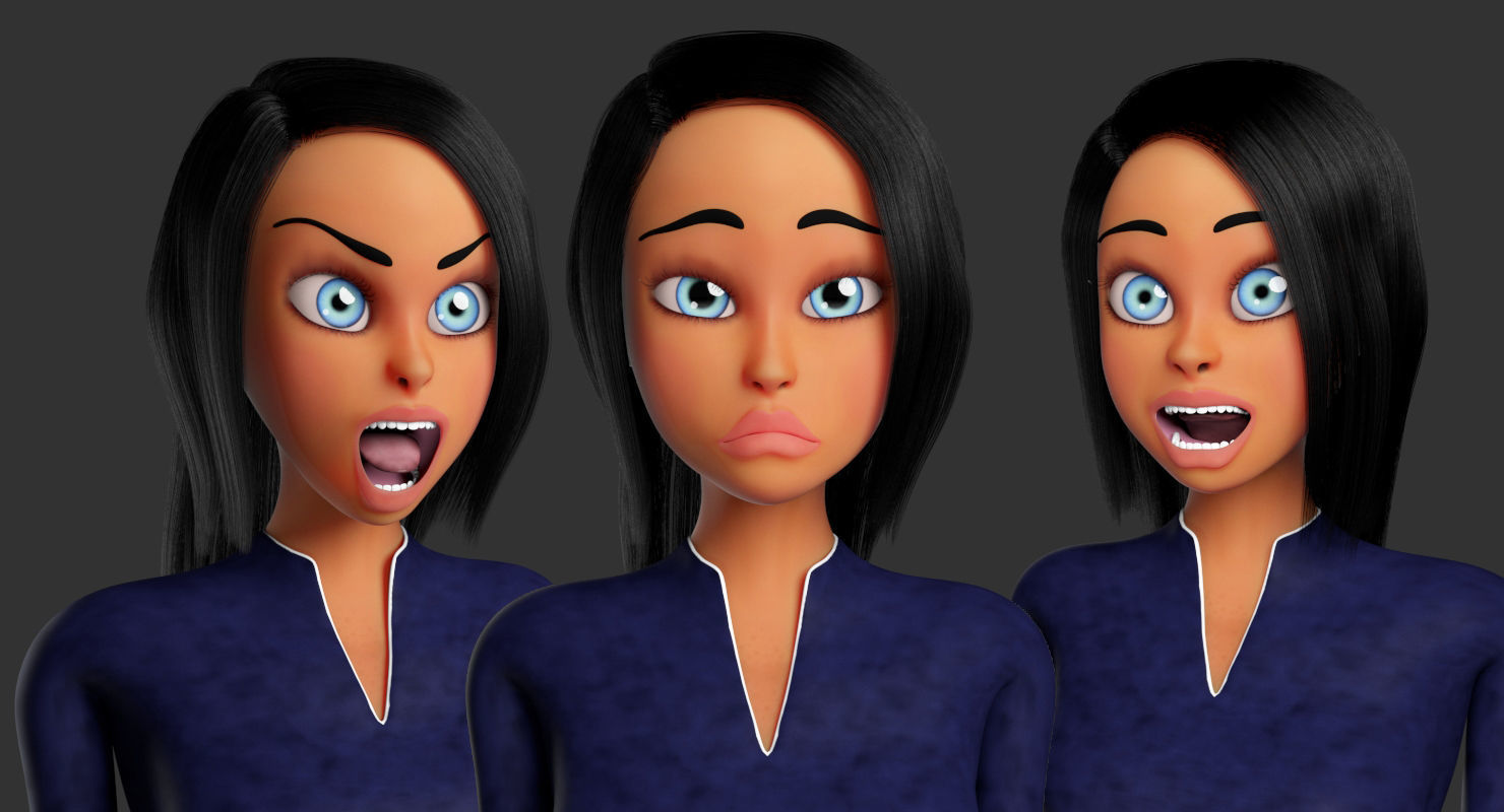 Business Woman Cartoon Rigged Low-poly 3D model_12