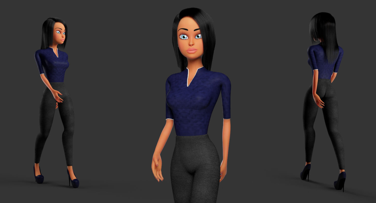 Business Woman Cartoon Rigged Low-poly 3D model_8