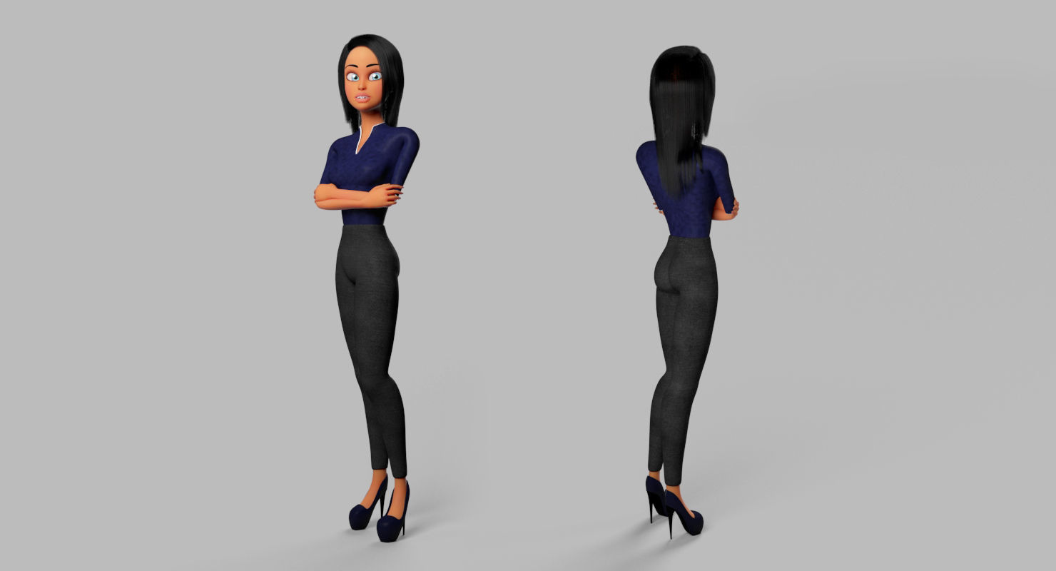 Business Woman Cartoon Rigged Low-poly 3D model_3