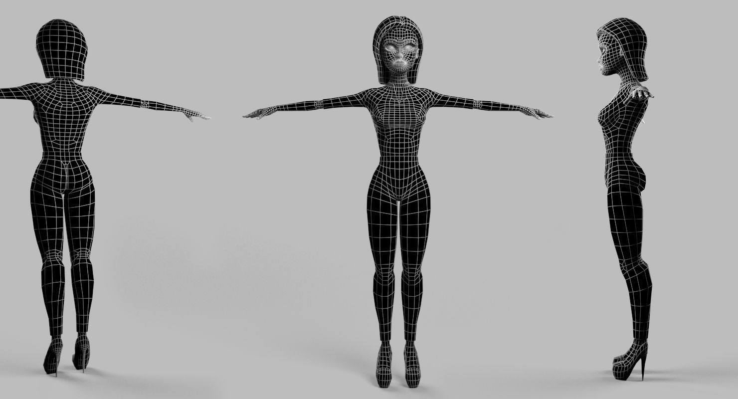 Business Woman Cartoon Rigged Low-poly 3D model_17