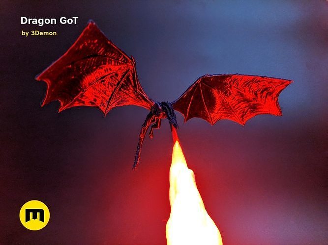 Dragon Lamp GoT with Flame 3D print model