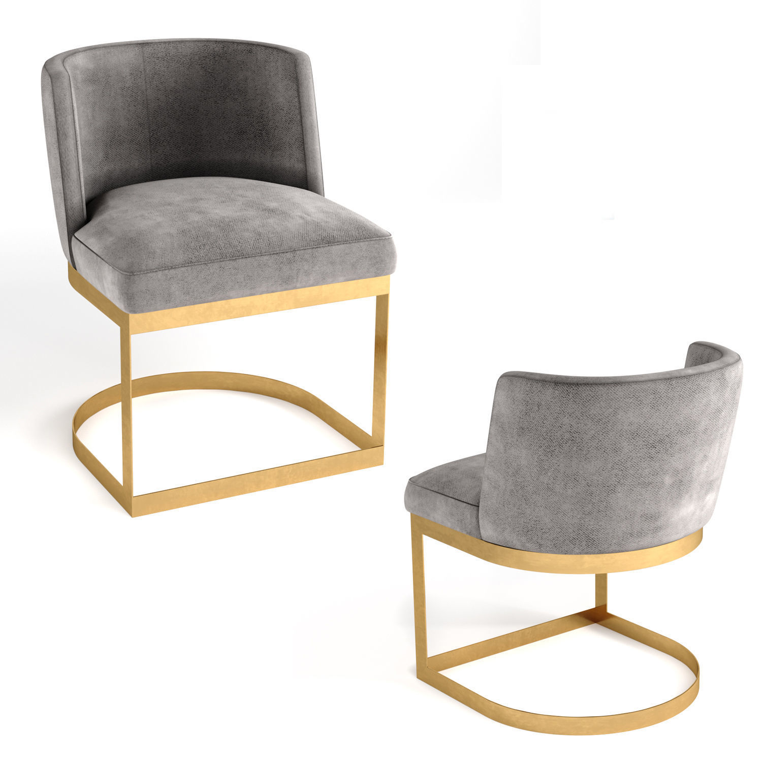 Chair two chairs with gold frame and velvet 3D print model_1
