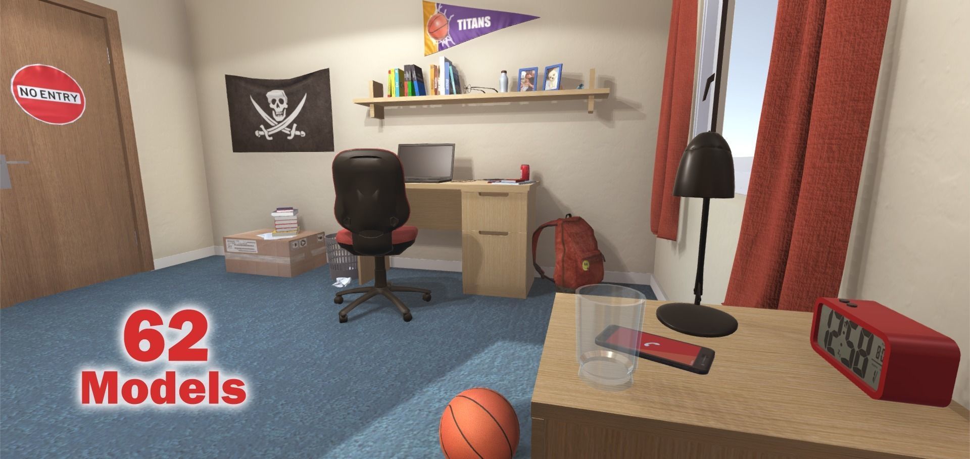 University Student Room Low-poly 3D model_3