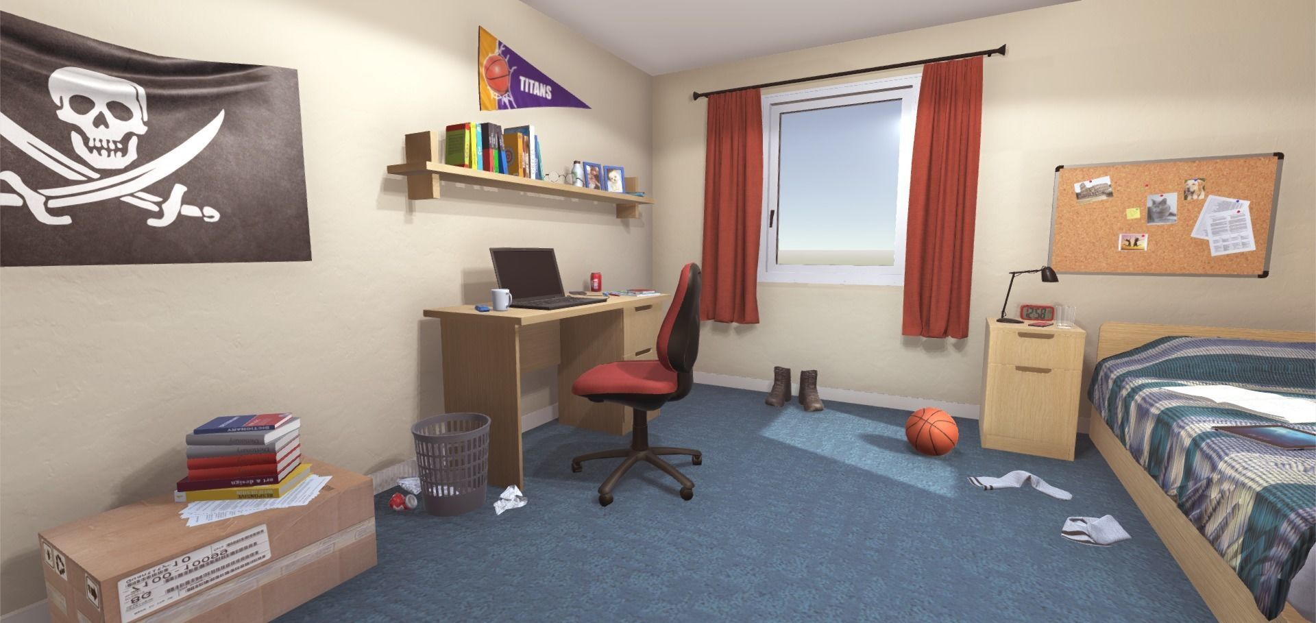 University Student Room Low-poly 3D model_2