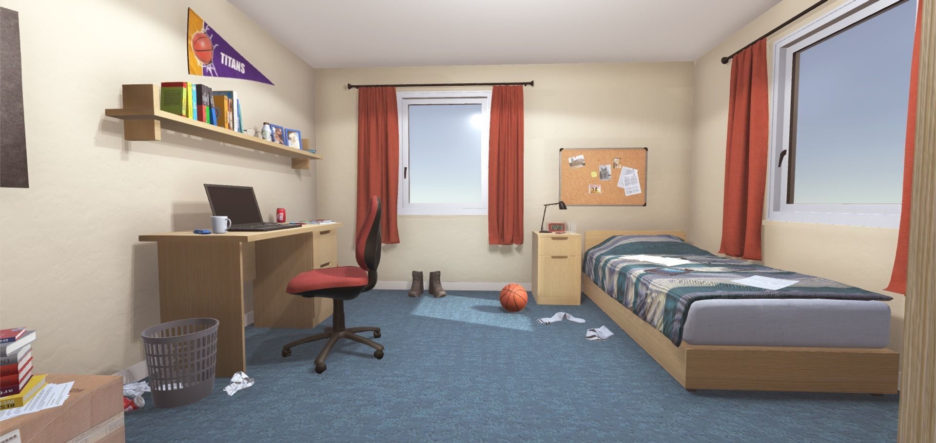 University Student Room Low-poly 3D model_1