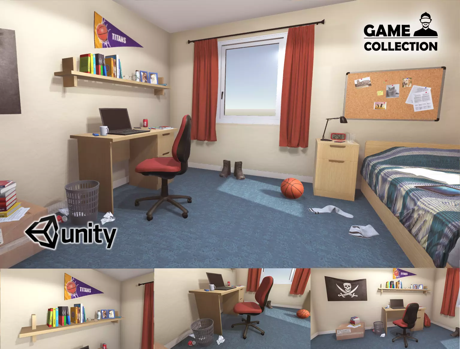 University Student Room Low-poly 3D model_0