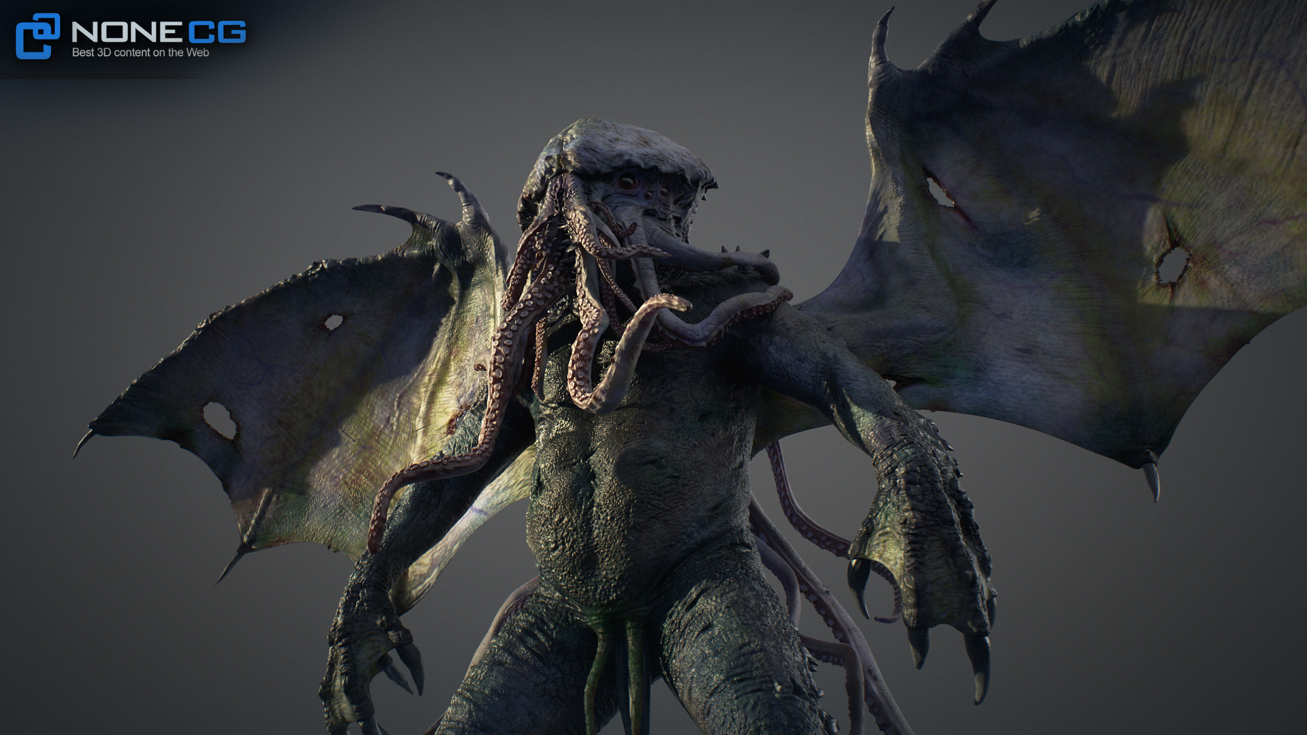 Cthulhu creature with wings 3D model_4