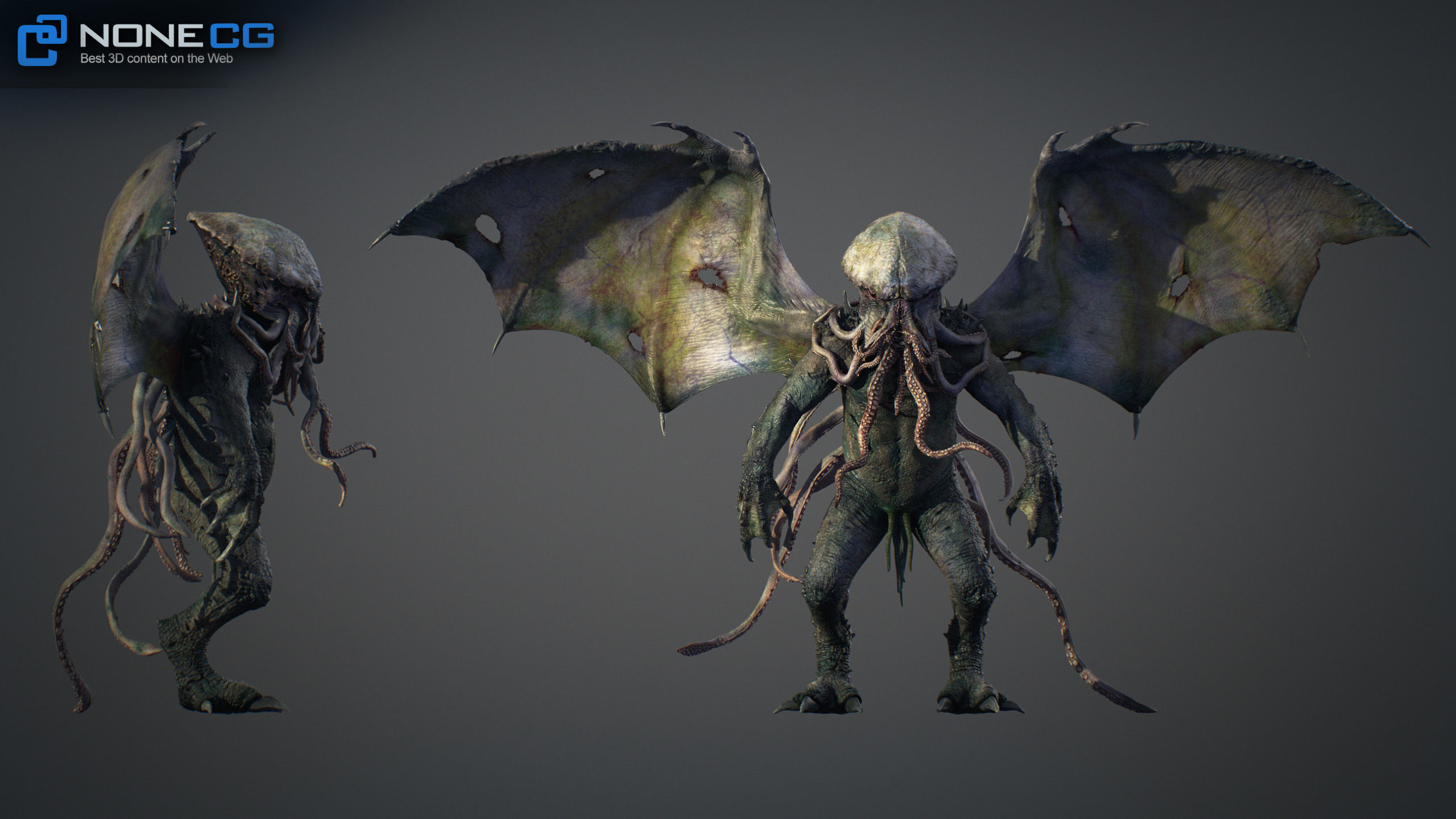 Cthulhu creature with wings 3D model_12