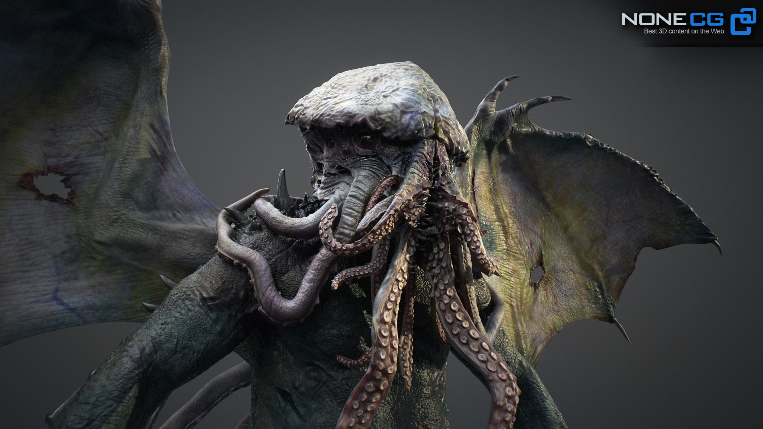 Cthulhu creature with wings 3D model_2