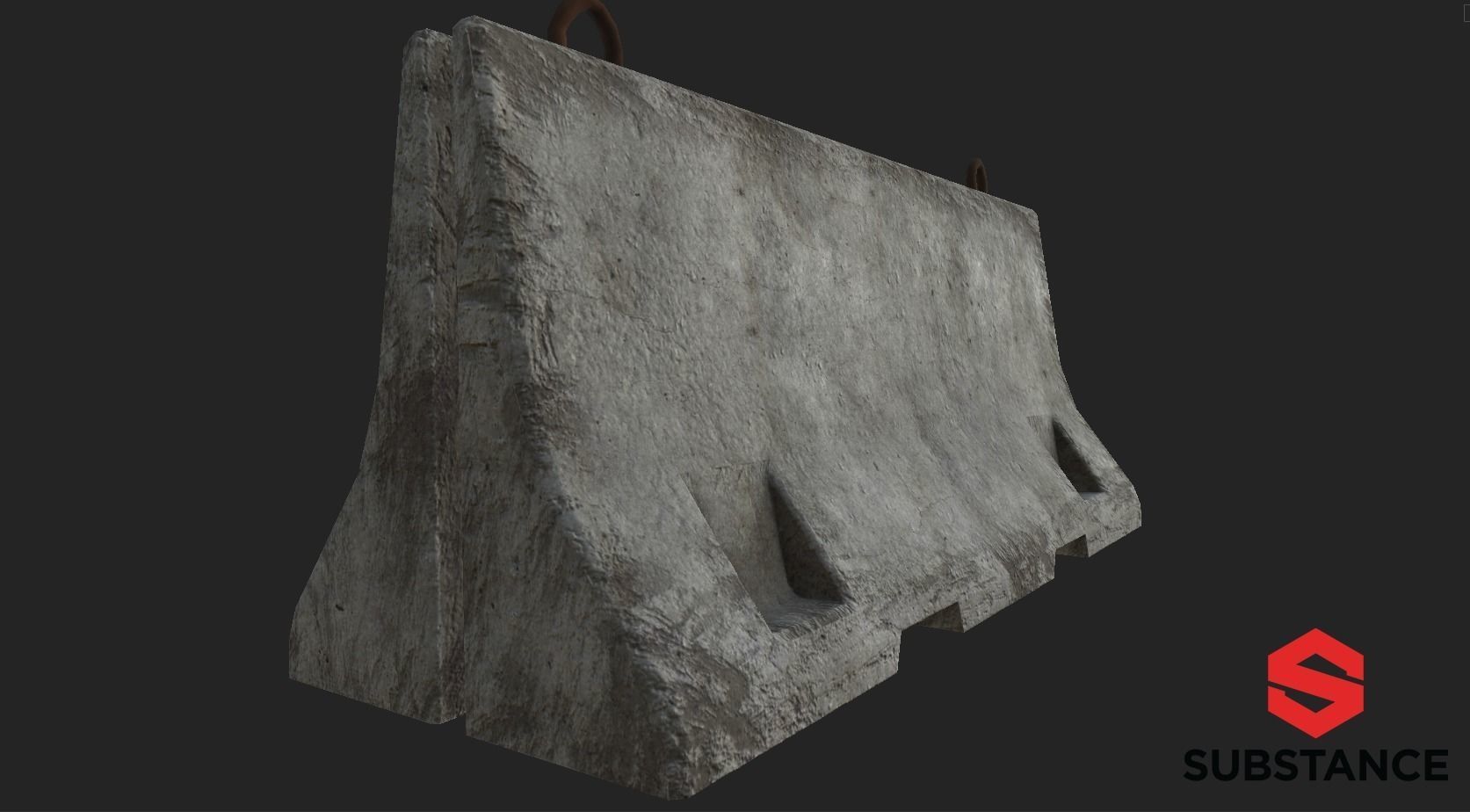Old Concrete Barrier - PBR Game Ready Low-poly 3D model_8