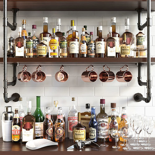 Shelves with alcohol Bar 3D model