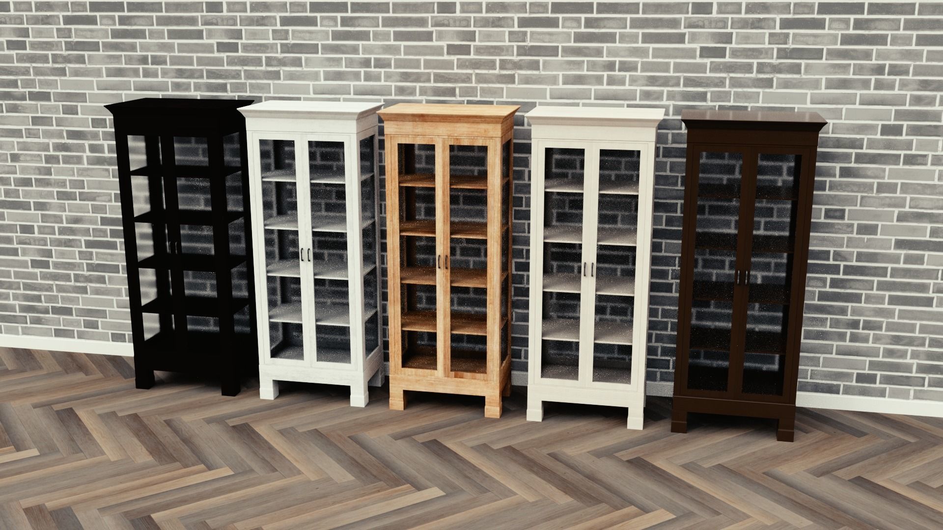 Cabinet tall wooden bookcase with shelves Low-poly 3D model_8