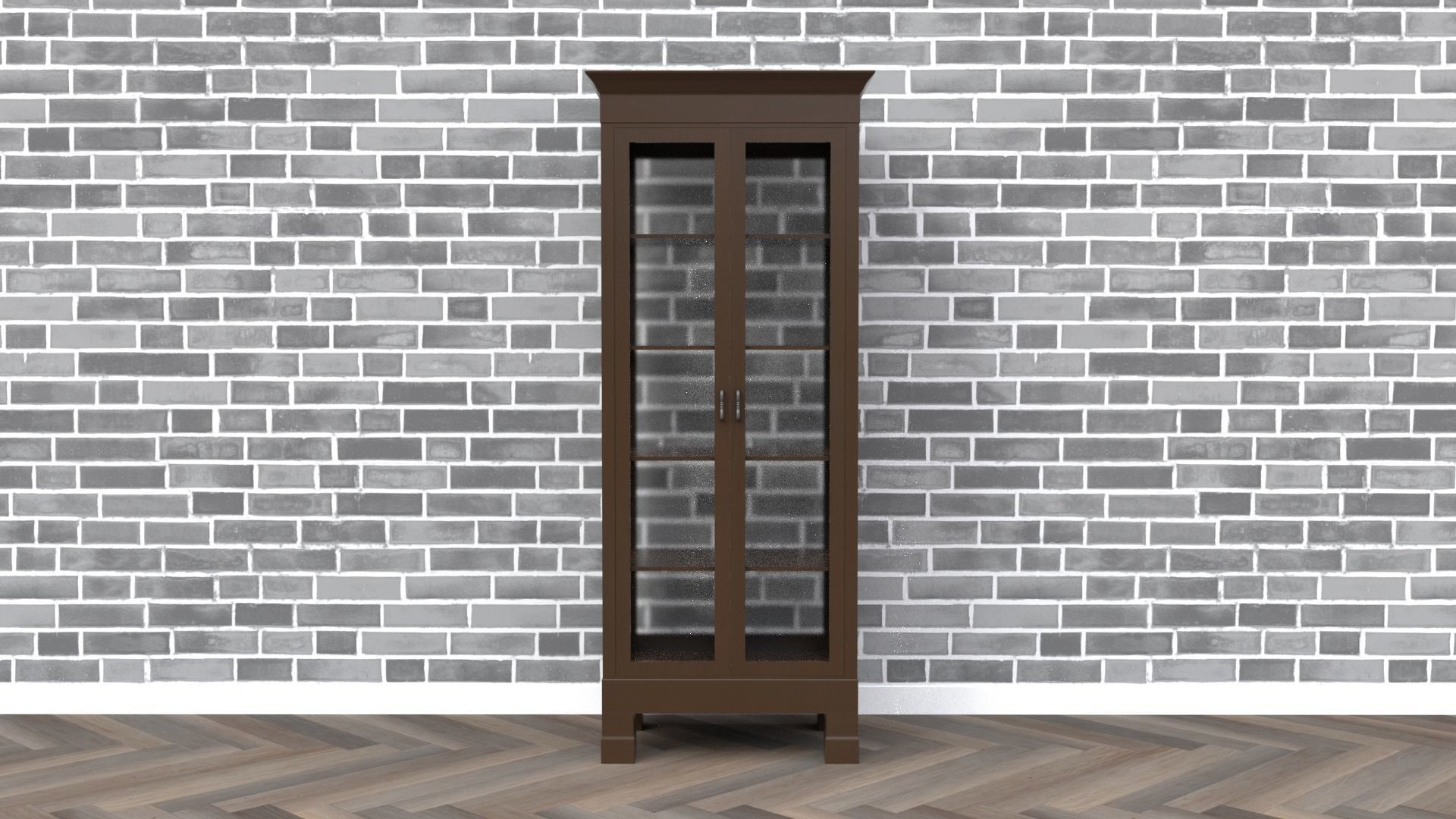 Cabinet tall wooden bookcase with shelves Low-poly 3D model_7