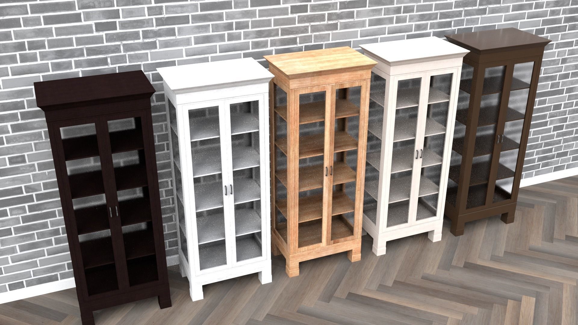Cabinet tall wooden bookcase with shelves Low-poly 3D model_9