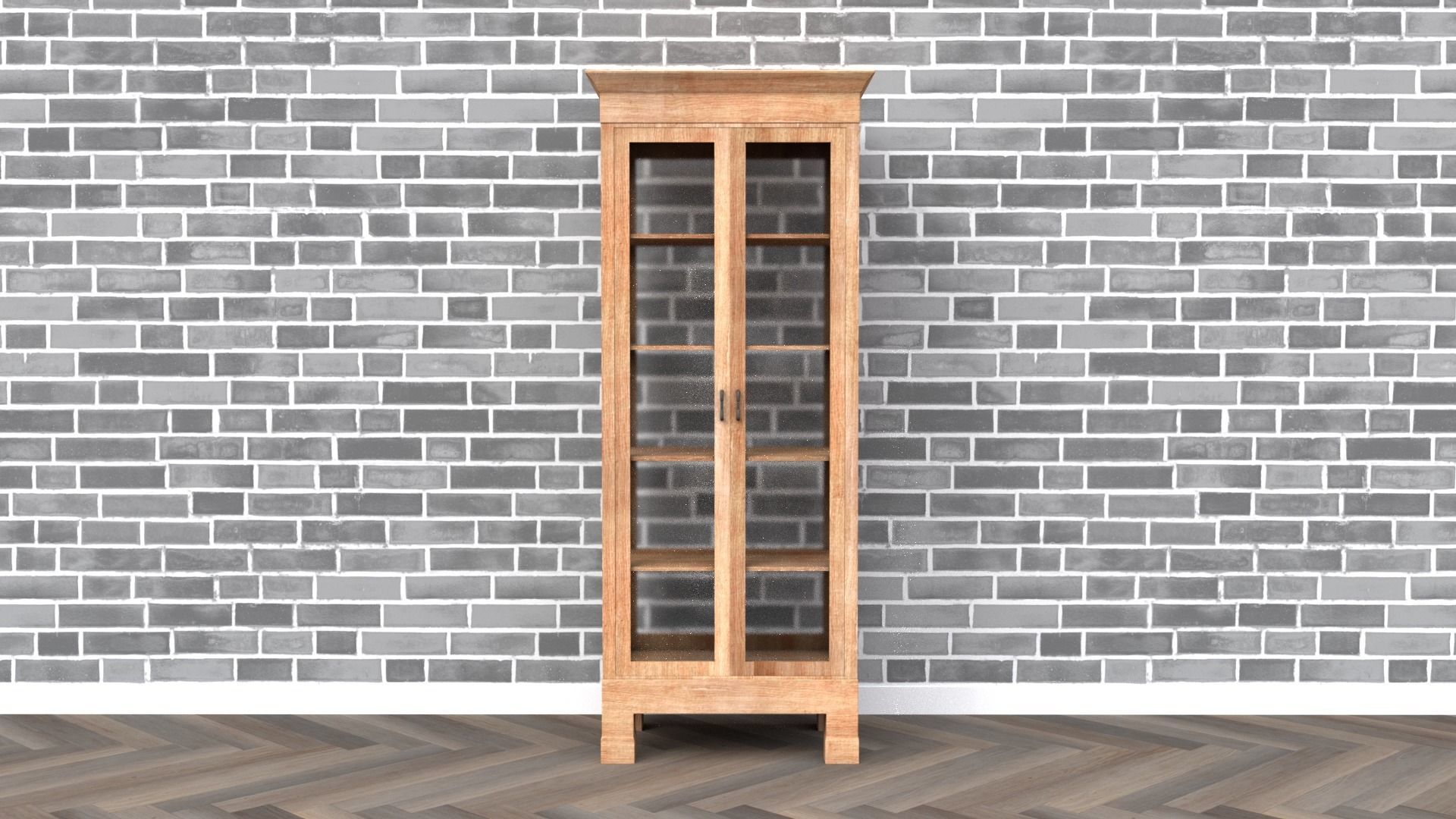 Cabinet tall wooden bookcase with shelves Low-poly 3D model_3