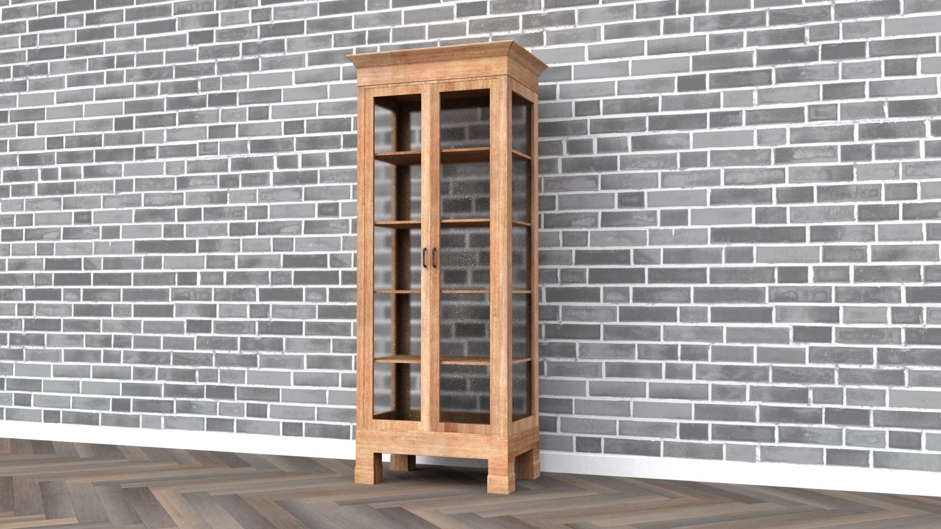 Cabinet tall wooden bookcase with shelves Low-poly 3D model_2