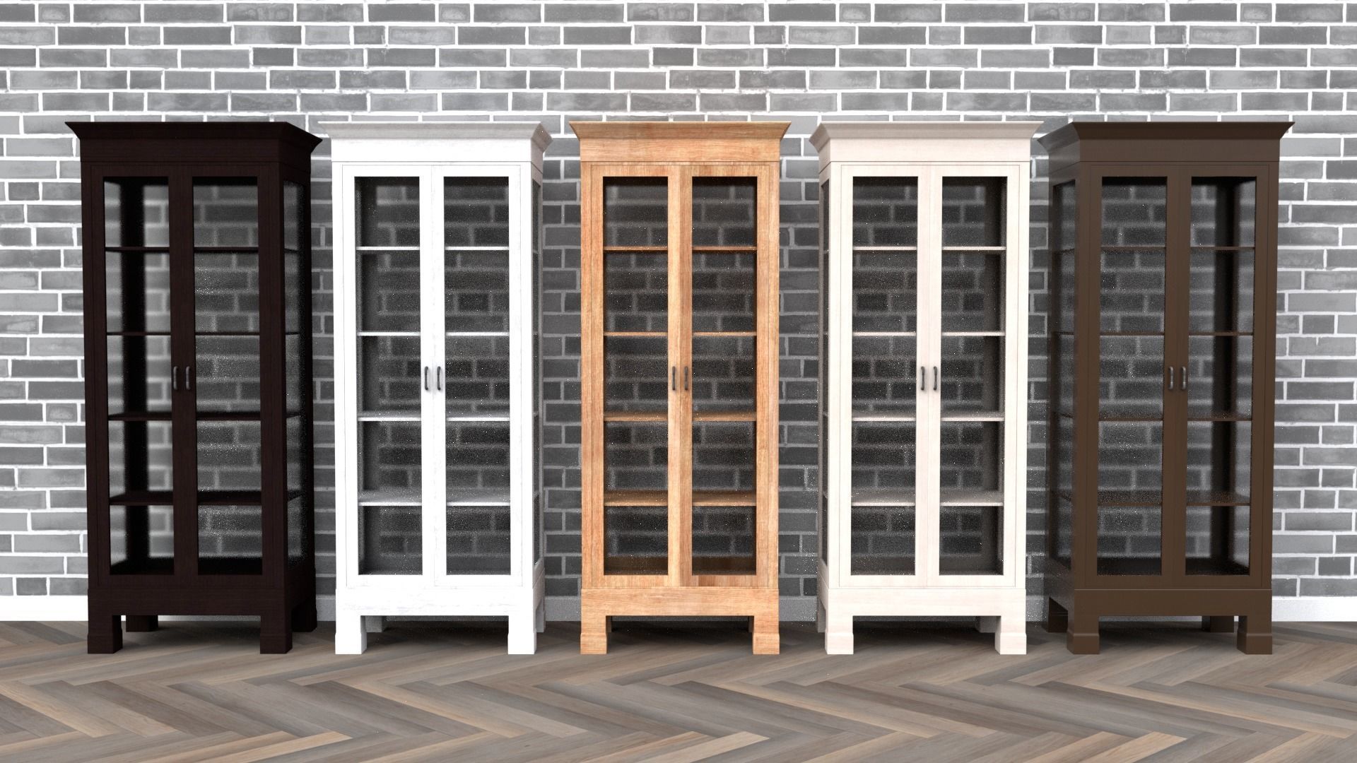 Cabinet tall wooden bookcase with shelves Low-poly 3D model_1