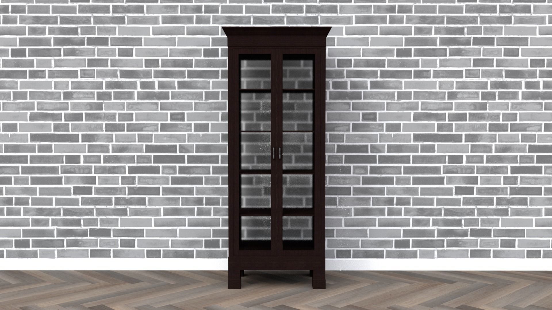 Cabinet tall wooden bookcase with shelves Low-poly 3D model_5