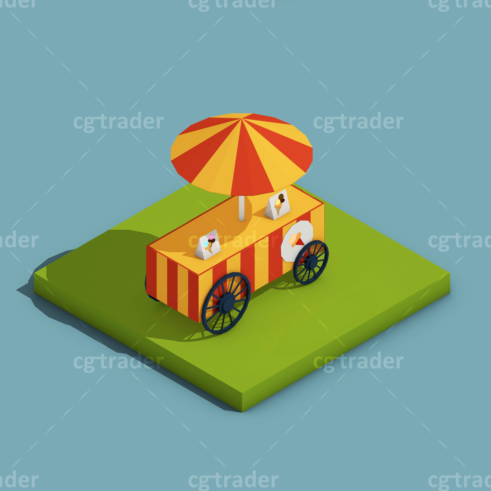 Low Poly Amusement Park Isometric Icon Low-poly 3D model_28