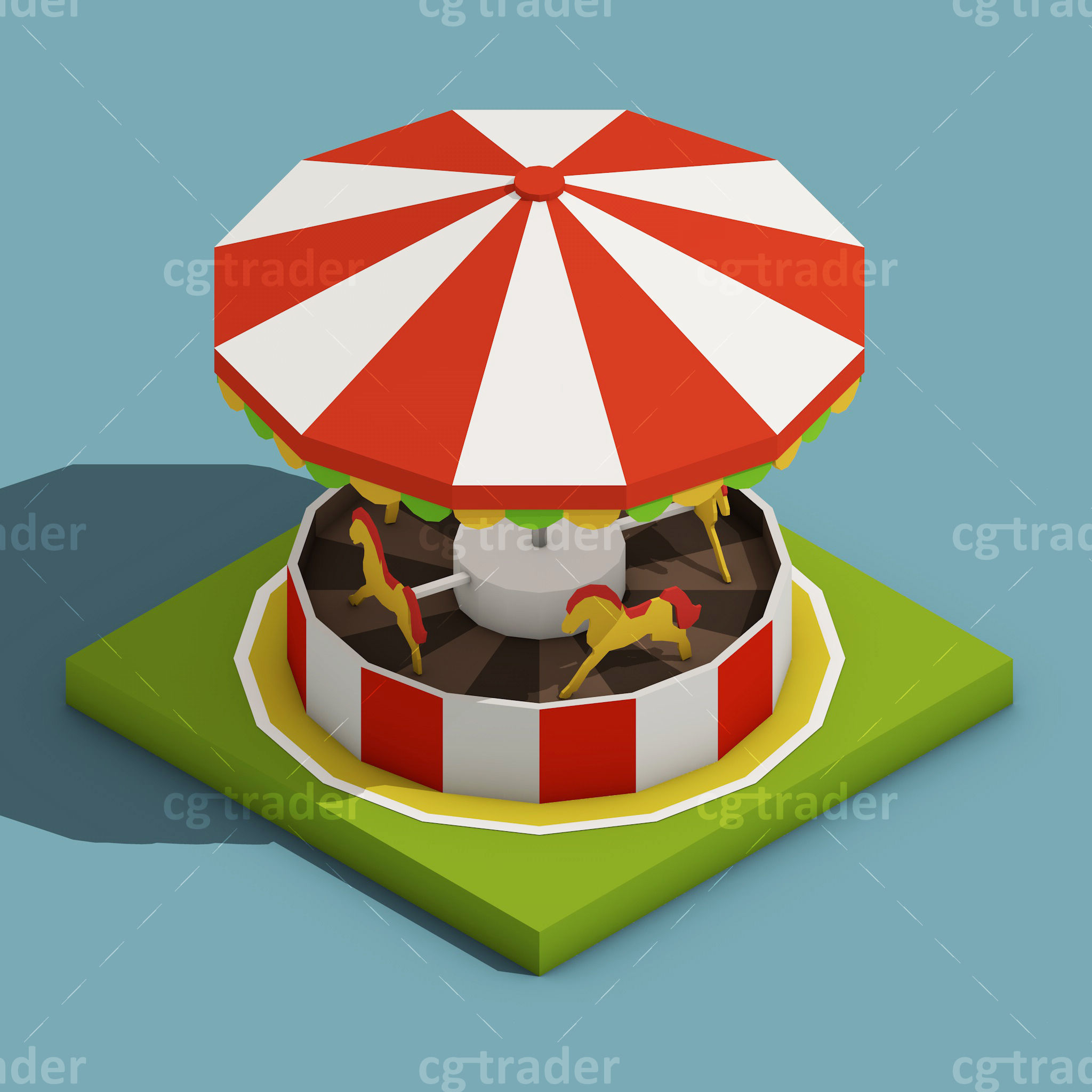 Low Poly Amusement Park Isometric Icon Low-poly 3D model_18
