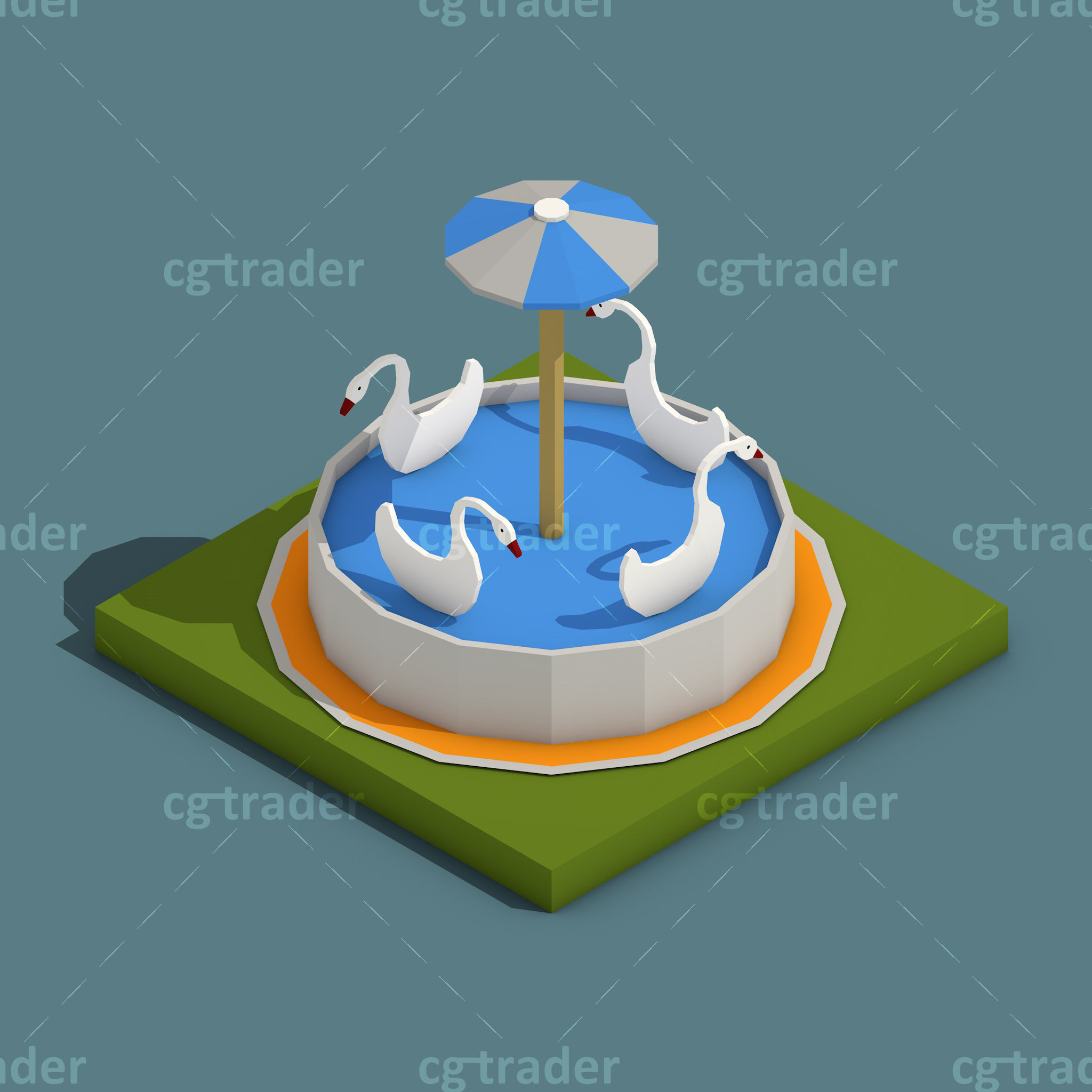 Low Poly Amusement Park Isometric Icon Low-poly 3D model_35