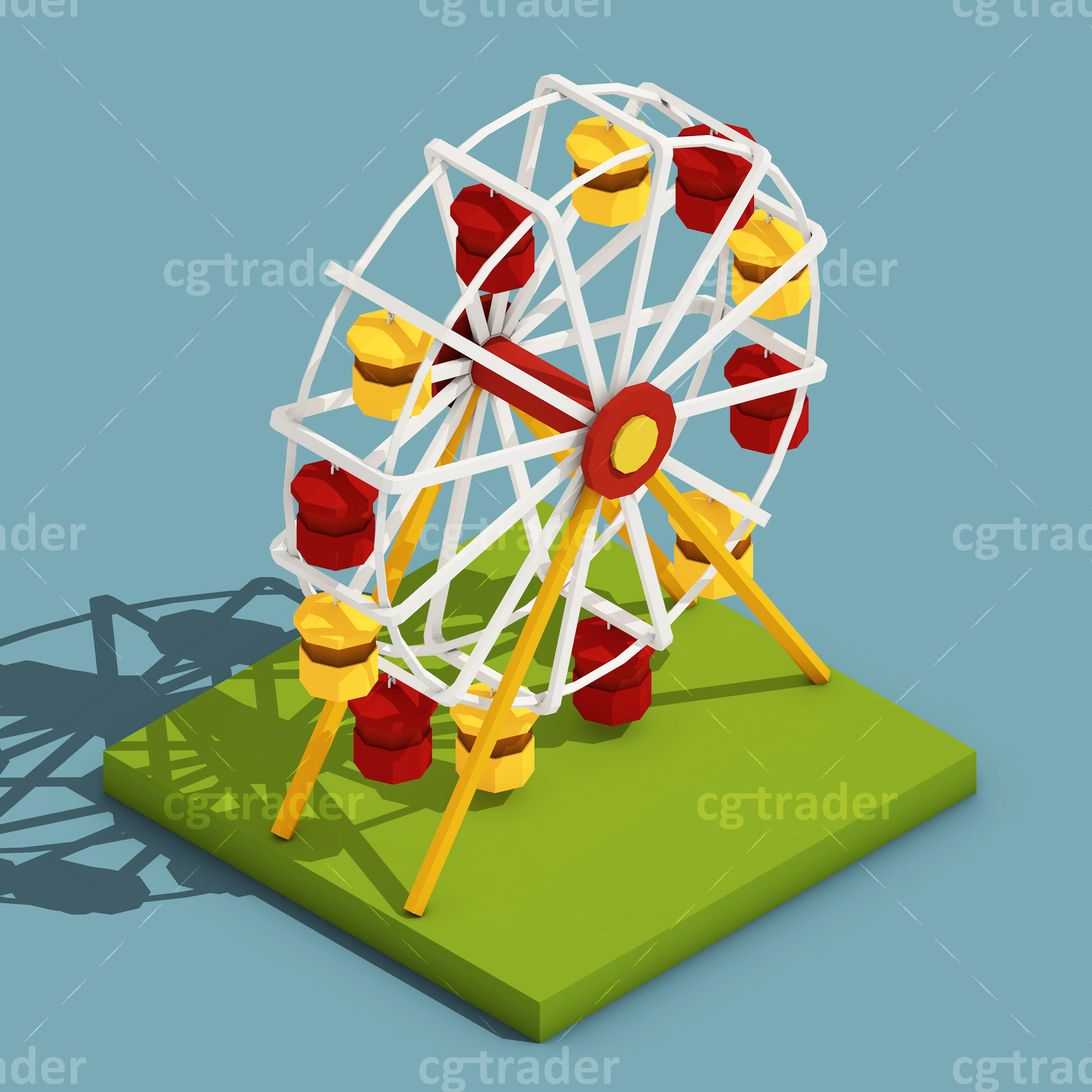 Low Poly Amusement Park Isometric Icon Low-poly 3D model_6