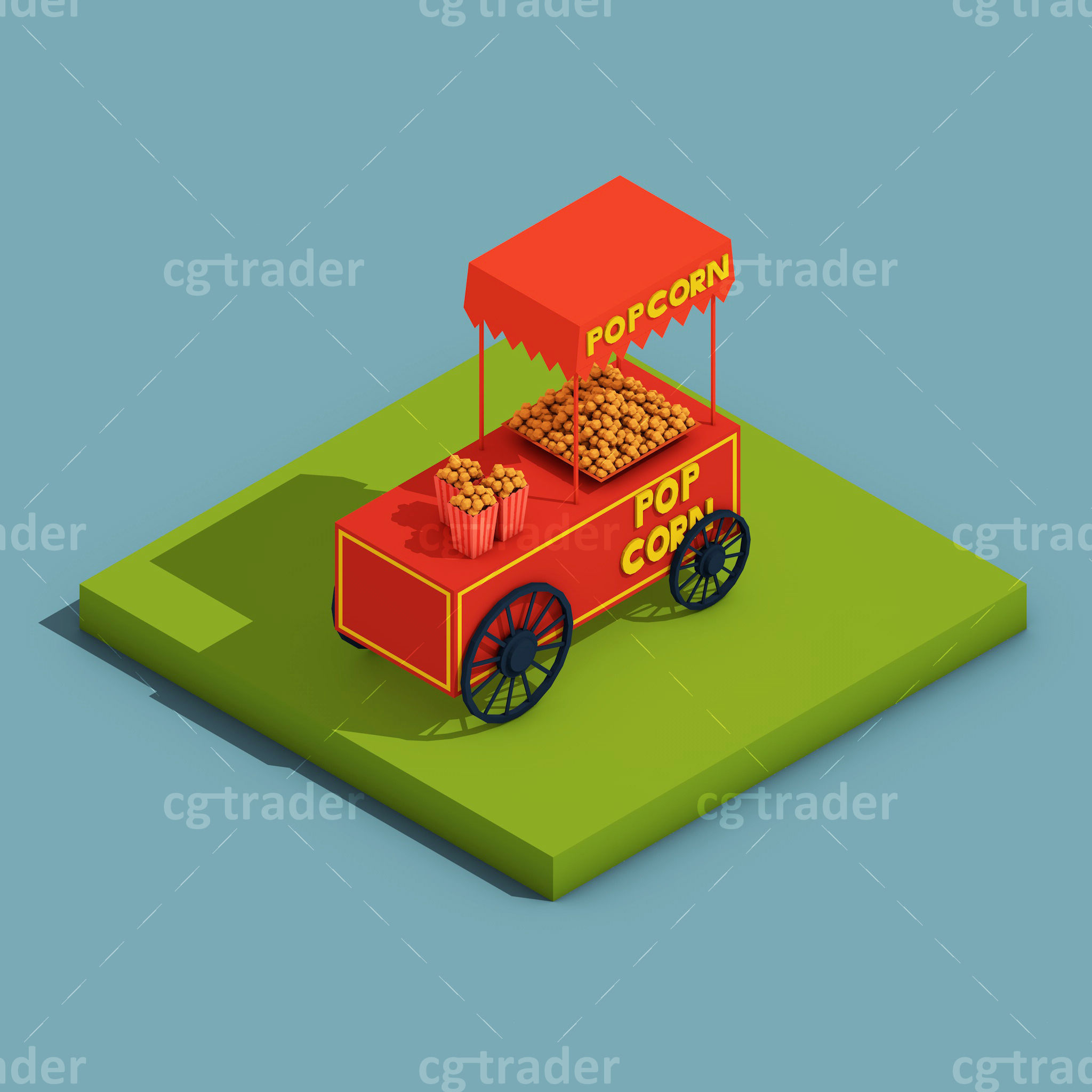 Low Poly Amusement Park Isometric Icon Low-poly 3D model_24