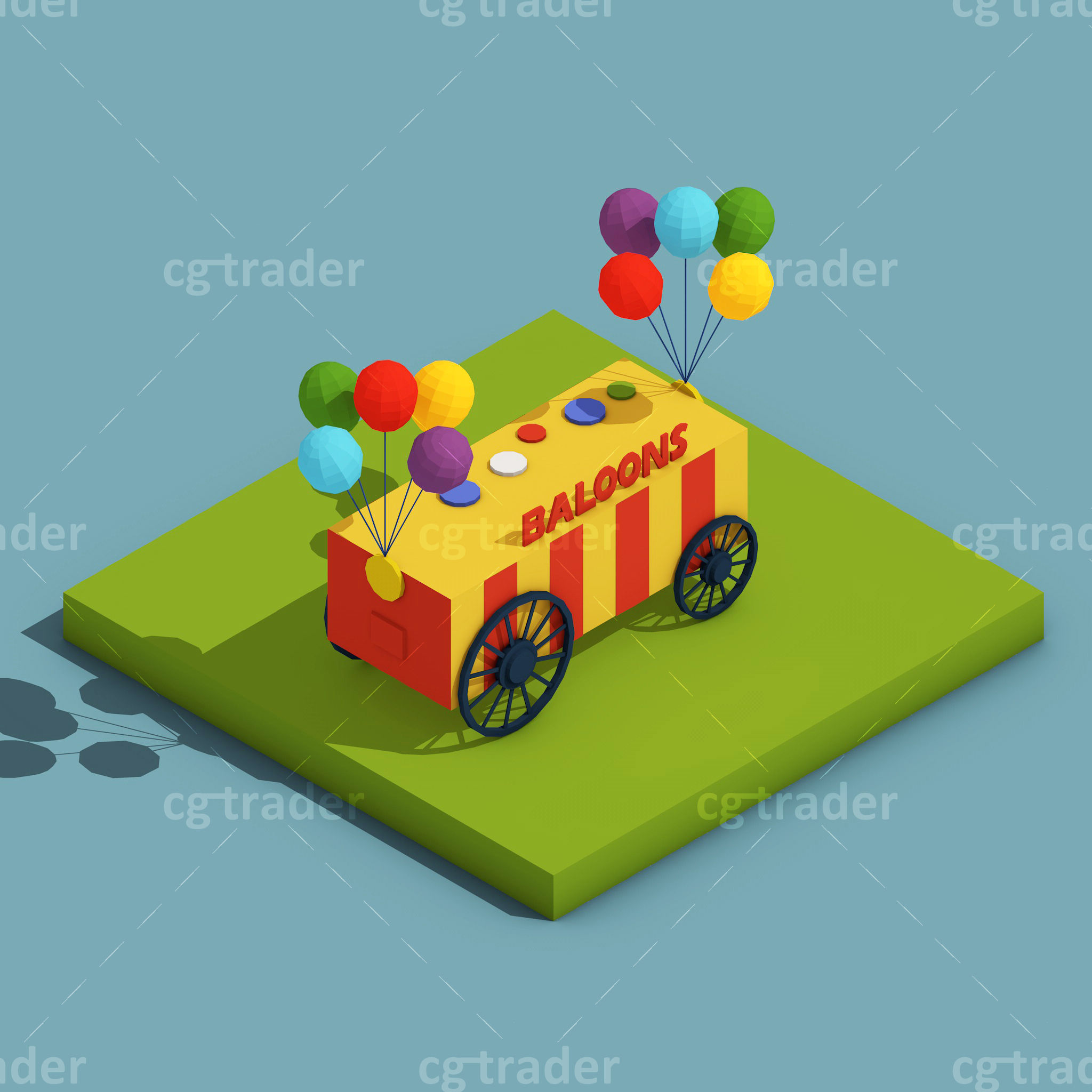 Low Poly Amusement Park Isometric Icon Low-poly 3D model_16