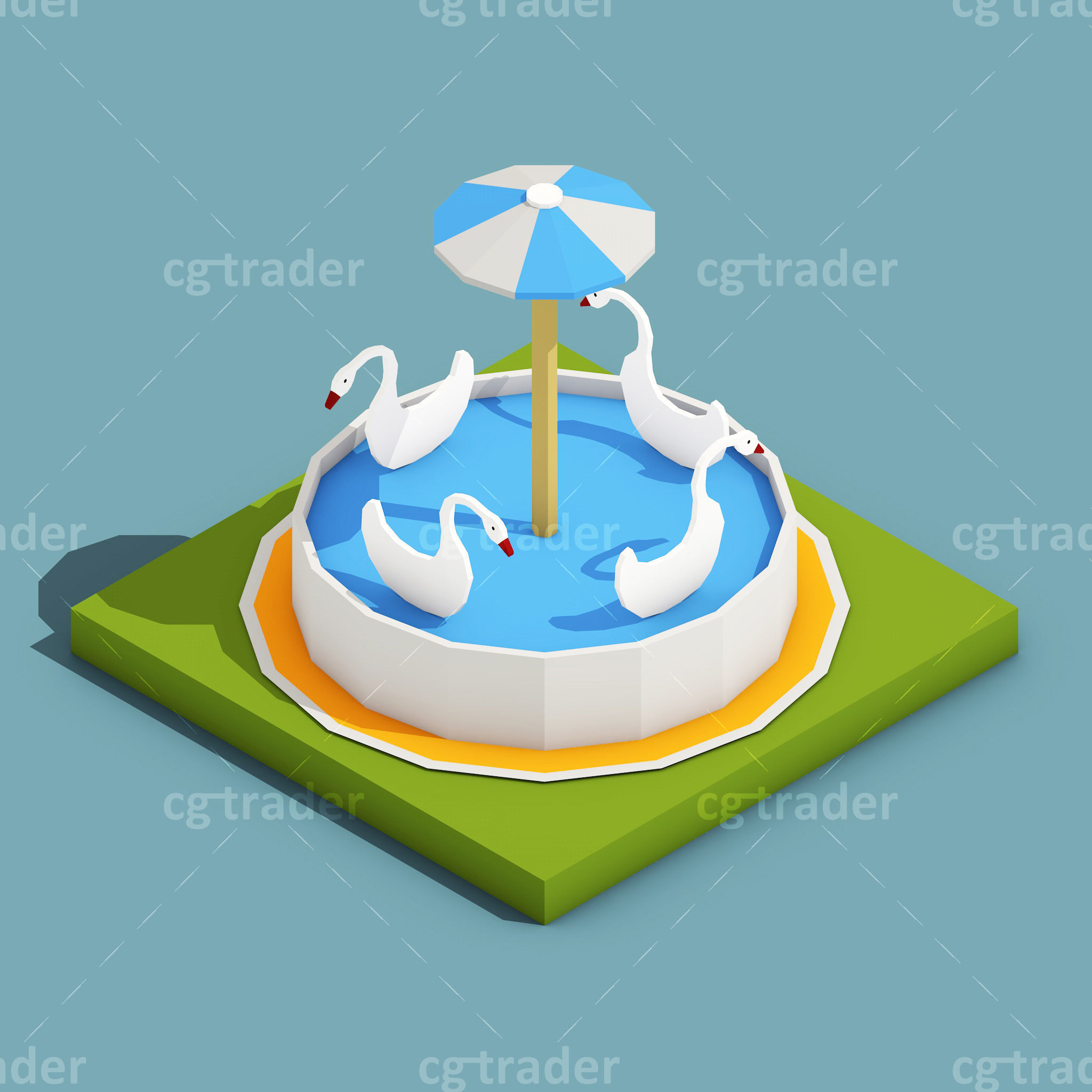Low Poly Amusement Park Isometric Icon Low-poly 3D model_20