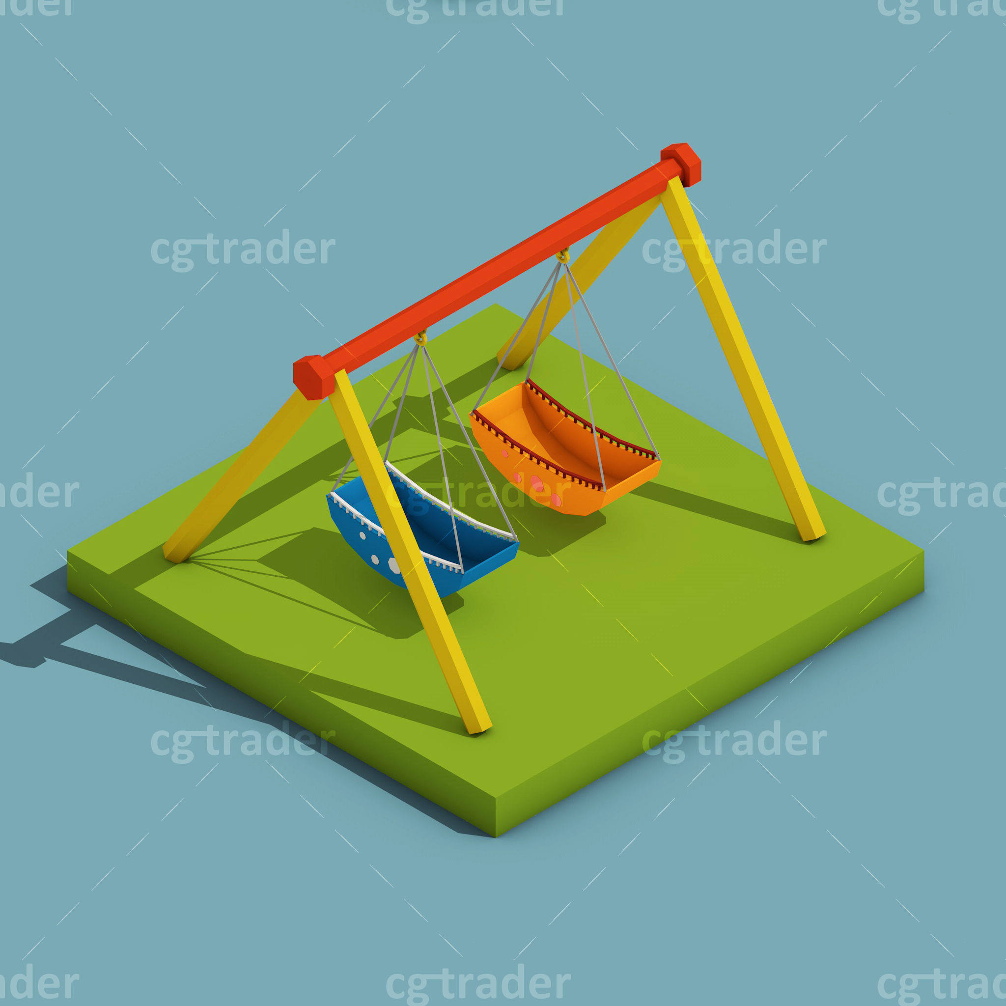 Low Poly Amusement Park Isometric Icon Low-poly 3D model_14