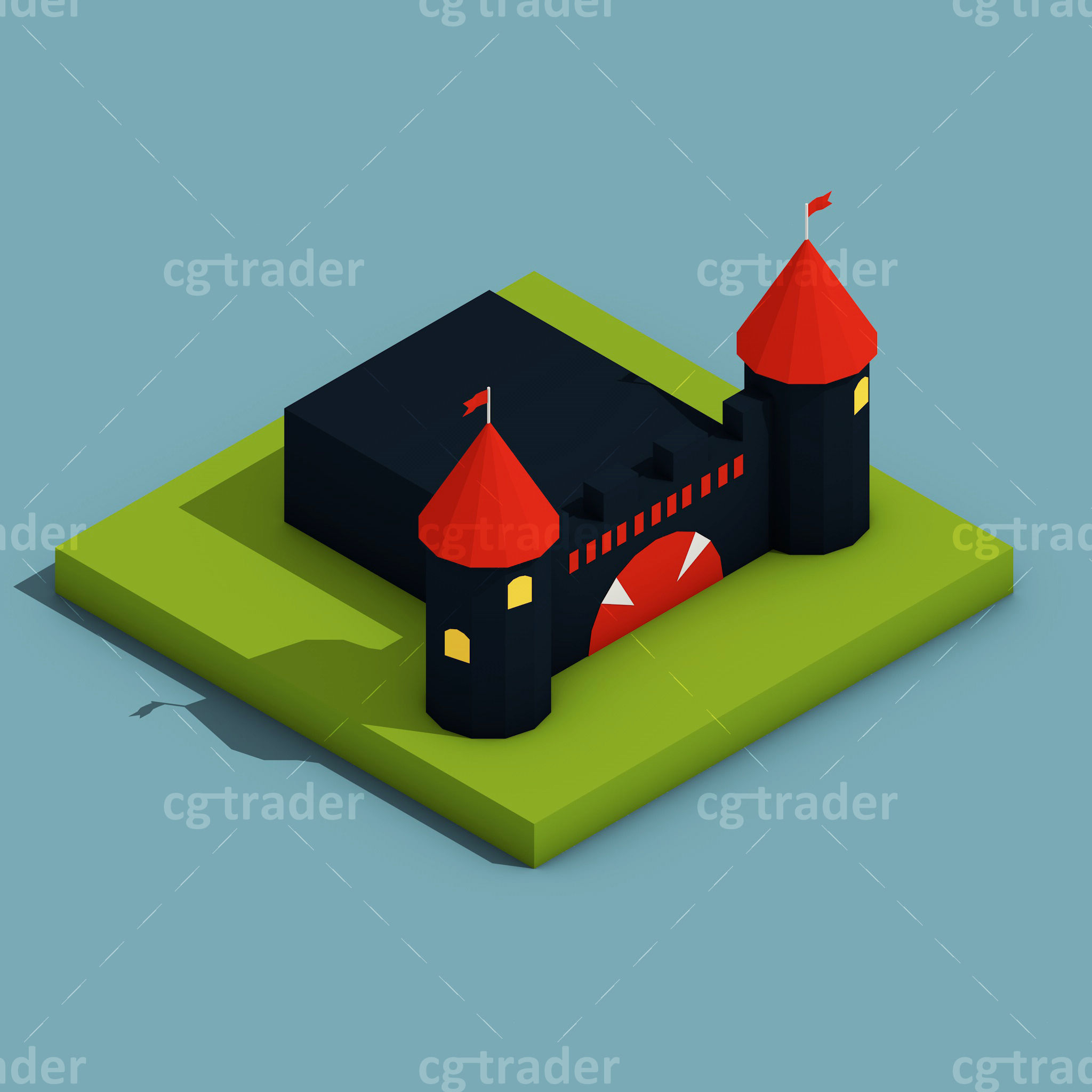 Low Poly Amusement Park Isometric Icon Low-poly 3D model_32