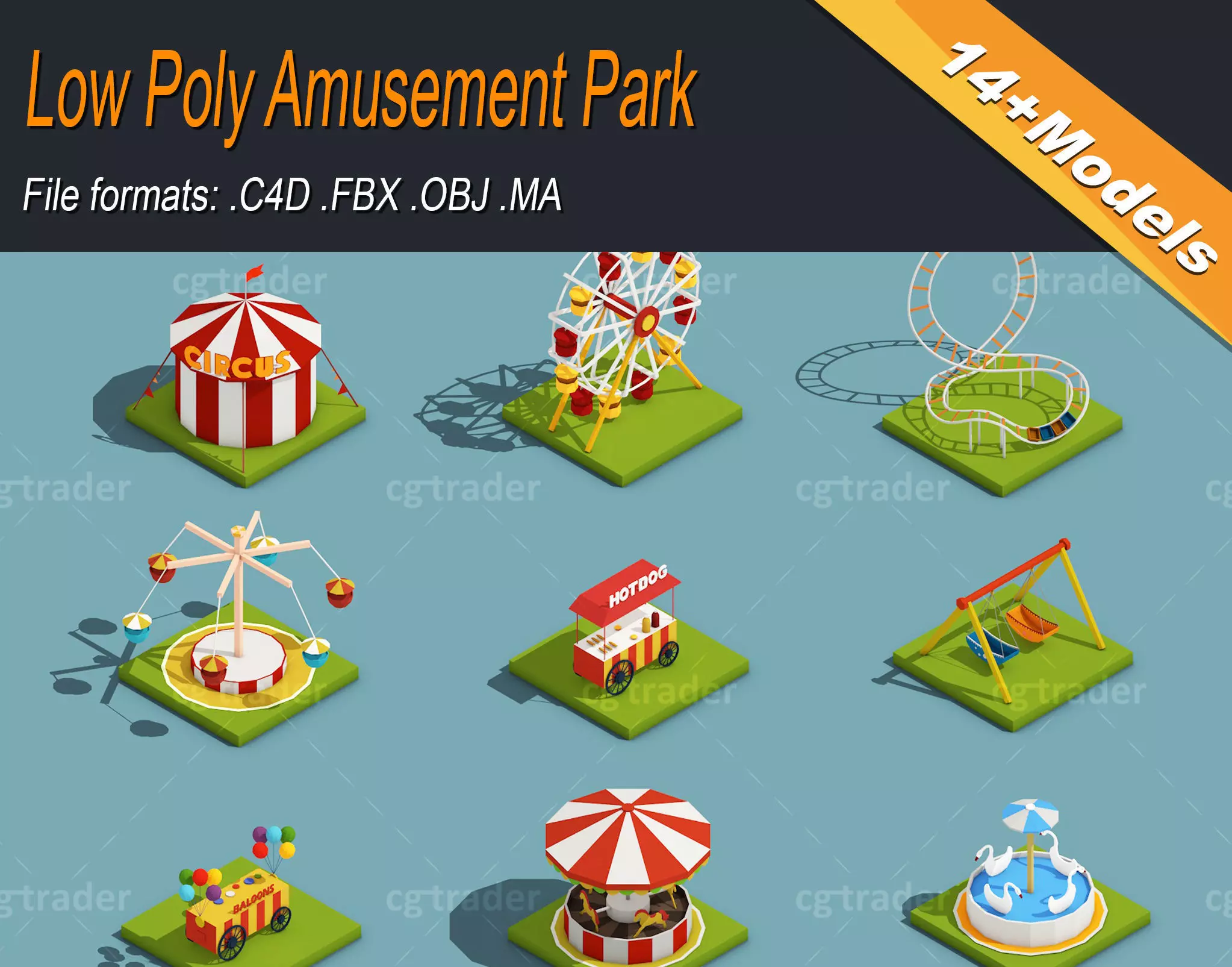 Low Poly Amusement Park Isometric Icon Low-poly 3D model_0