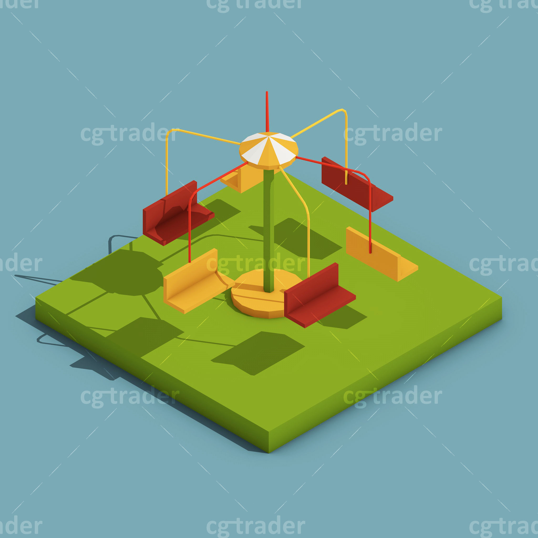 Low Poly Amusement Park Isometric Icon Low-poly 3D model_22