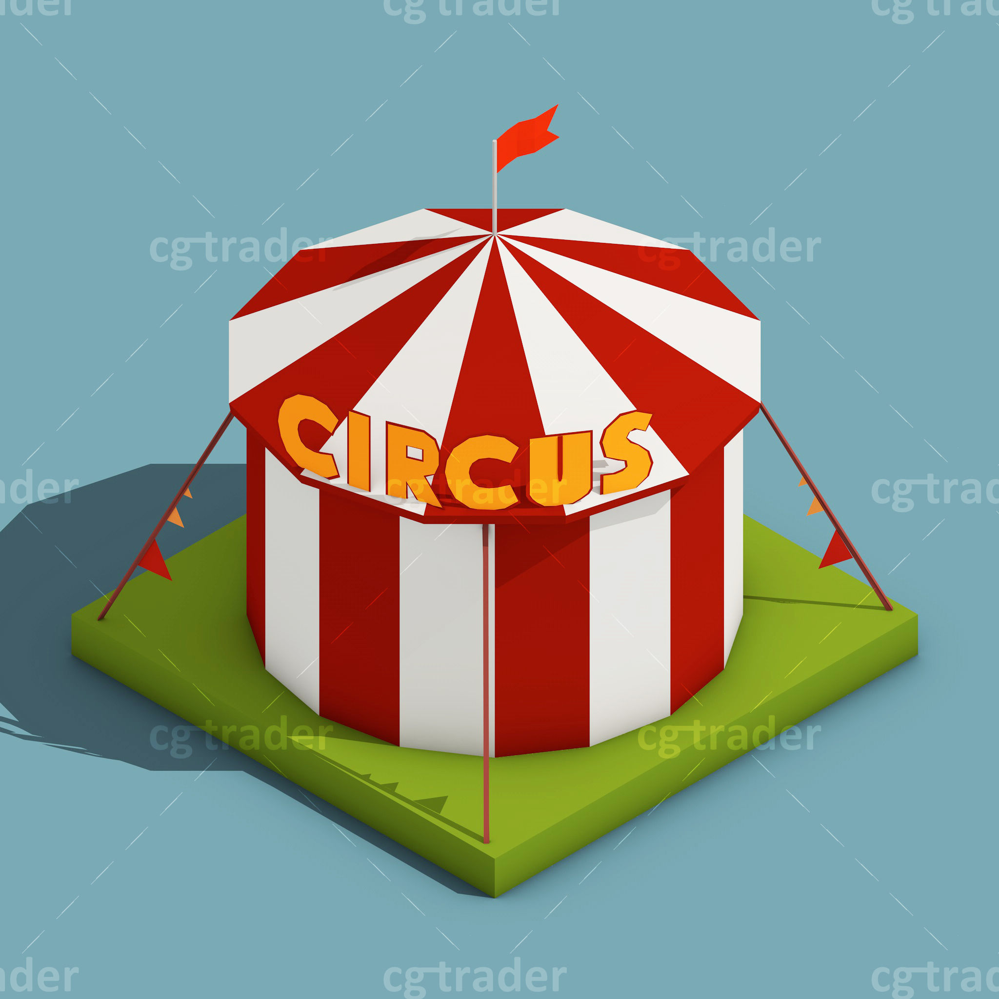 Low Poly Amusement Park Isometric Icon Low-poly 3D model_4