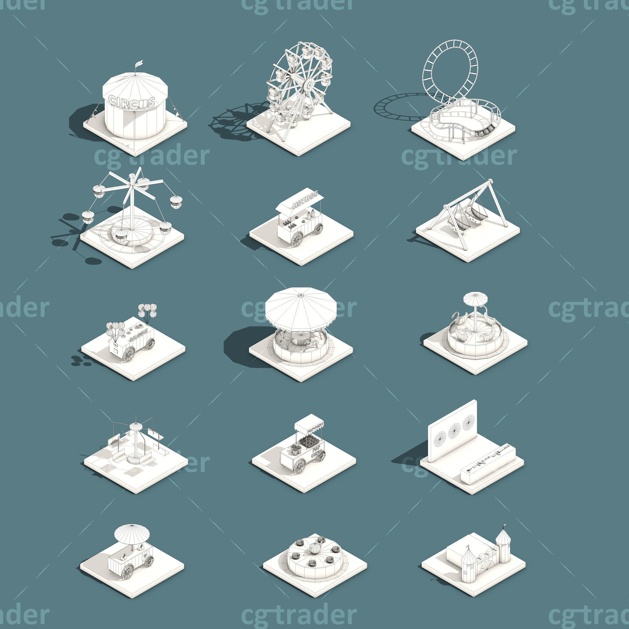 Low Poly Amusement Park Isometric Icon Low-poly 3D model_3