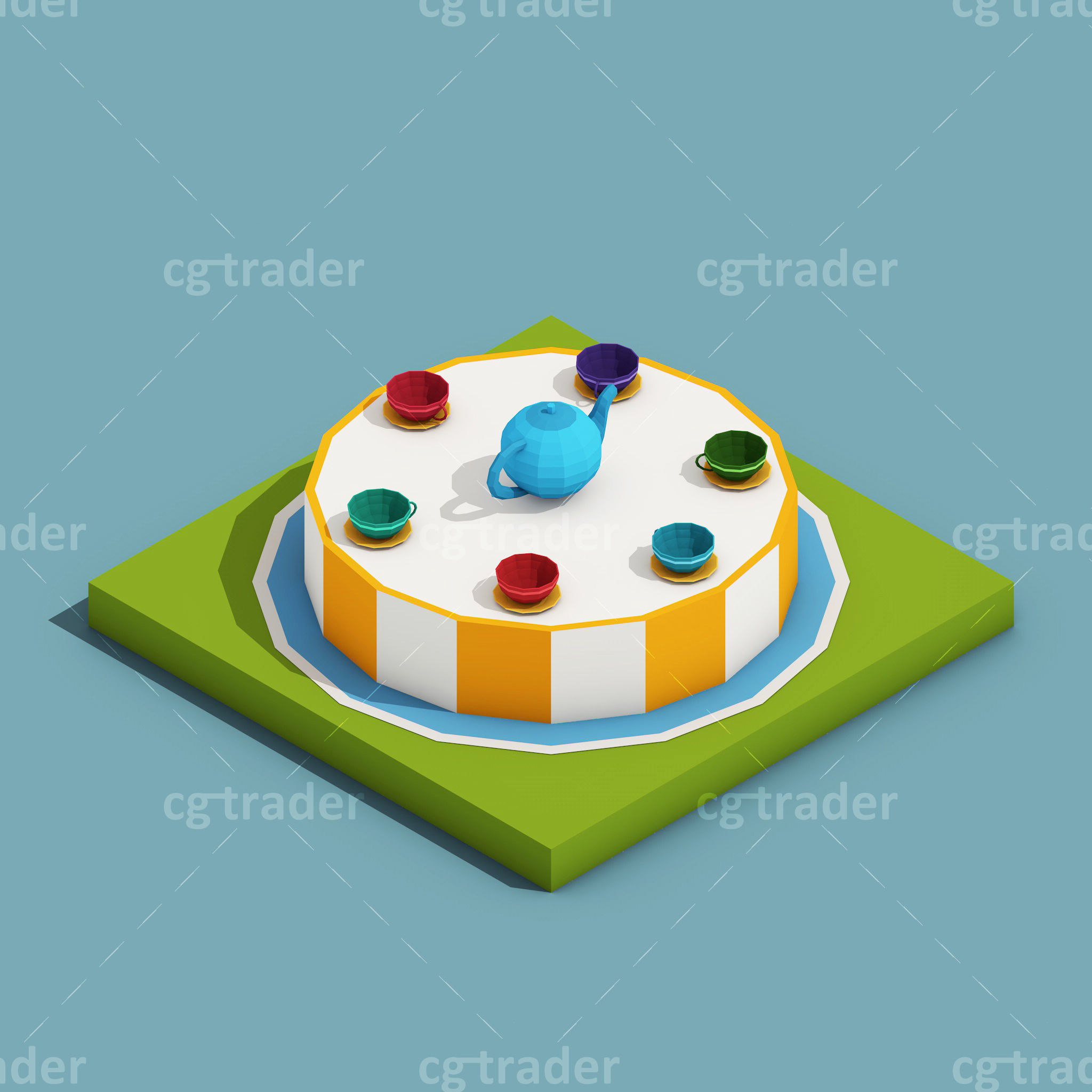 Low Poly Amusement Park Isometric Icon Low-poly 3D model_30