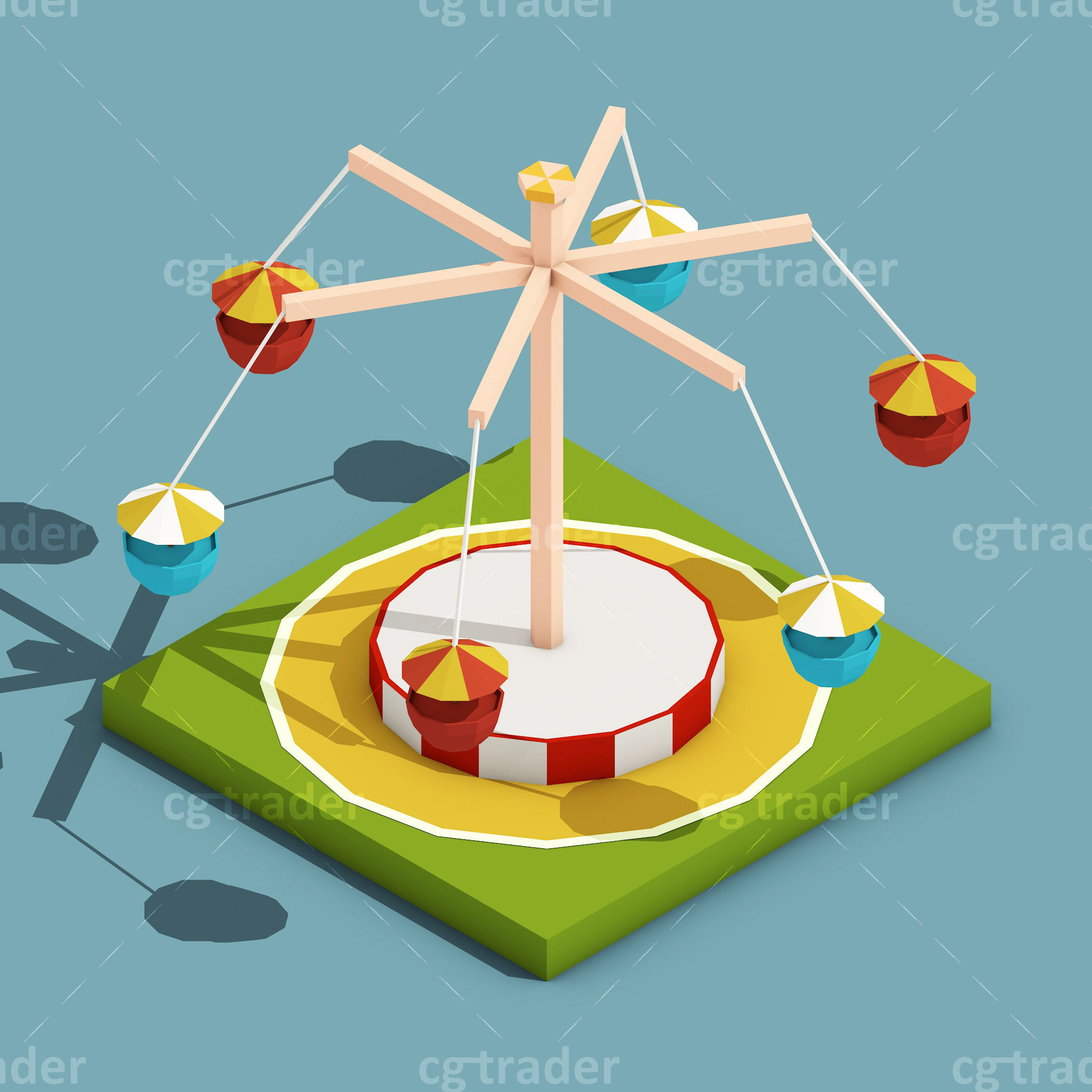 Low Poly Amusement Park Isometric Icon Low-poly 3D model_10