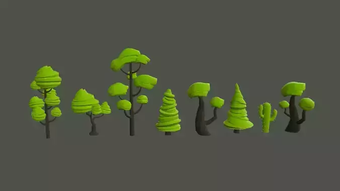 Stylized Cartoon Trees 3D model