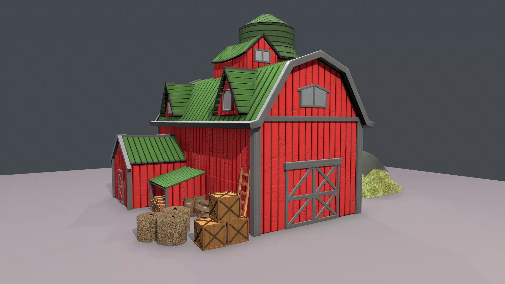 Stylized Cartoon Barn 3D model_0