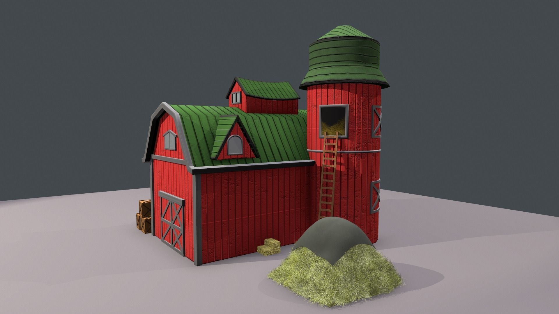 Stylized Cartoon Barn 3D model_3