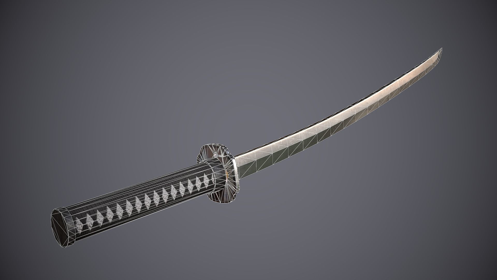 Katana samurai sword Low-poly 3D model_5