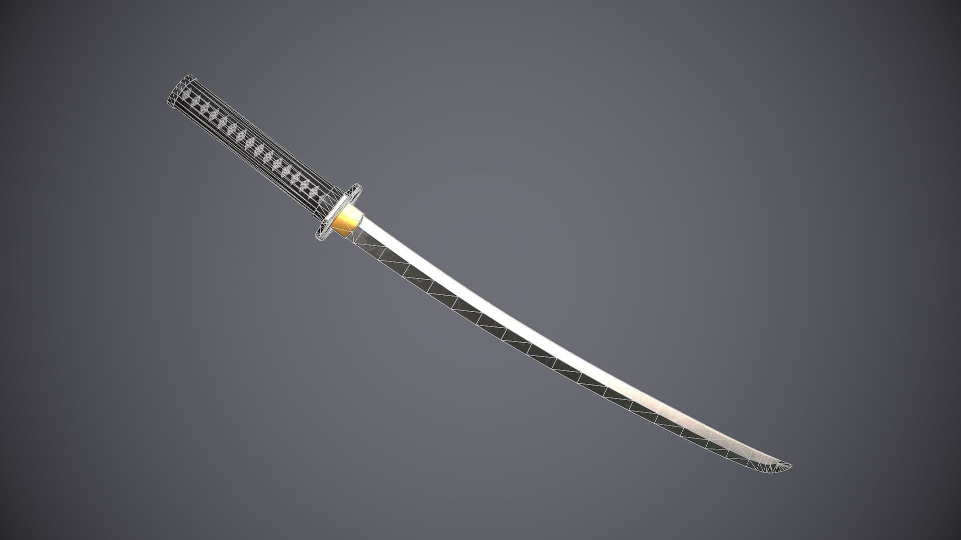 Katana samurai sword Low-poly 3D model_1
